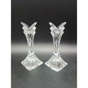 Vintage Mikasa Art Deco 1980’s Candlesticks-Pair Lead Crystal